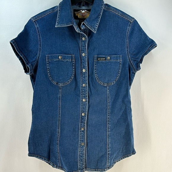 Harley-Davidson Button Down Denim Shirt, S - Picture 1 of 8